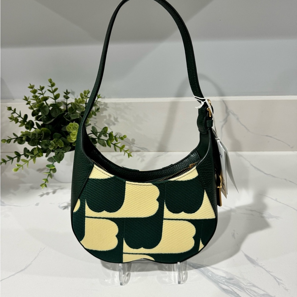 Burberry Green and Cream Shoulder Bag with Modern Pattern